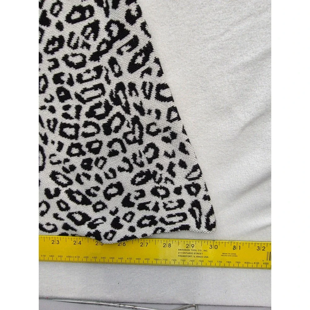 Nina Leonard Leopard Print A-Line Dress L Black White Rayon Knit Animal Print